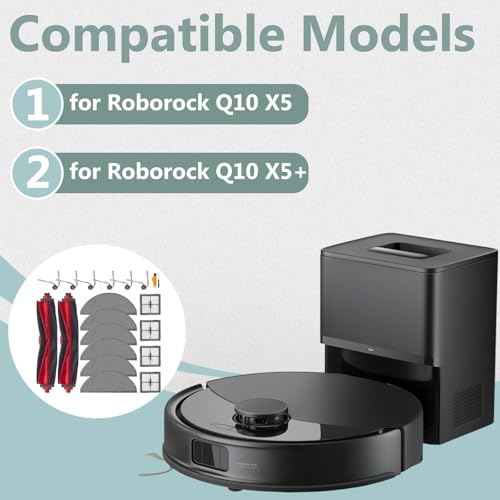 Homruich Akcesoria do odkurzacza do Roborock Q10 X5/Q10 X5+, 2 szczotki gówne, 6 ciereczek do wycierania, 4 filtry, 6 szczotek bocznych, Q10 X5 czci zamienne 20 sztuk, Q10 X5+ zamiennik