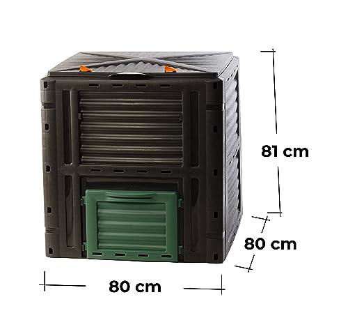 Komposter Schnellkomposter aus stabilem Kunststoff, mit Klappdeckel, 450 Liter (H81 x B80 x T80 cm), Thermokomposter für Garten- und Küchenabfälle Kompost, 100% recycelter Kunststoff, Made in EU – Bild 3