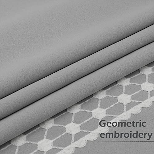 Jubilantex Light Gray Embroidered 90% Blackout Curtains 2 Panels 84" Length For Bedroom, Thermal Insulated Grommet Window Curtain Farmhouse Geometric Pattern Drapes For Cold Winter Living Room, 52X84 #TOP2