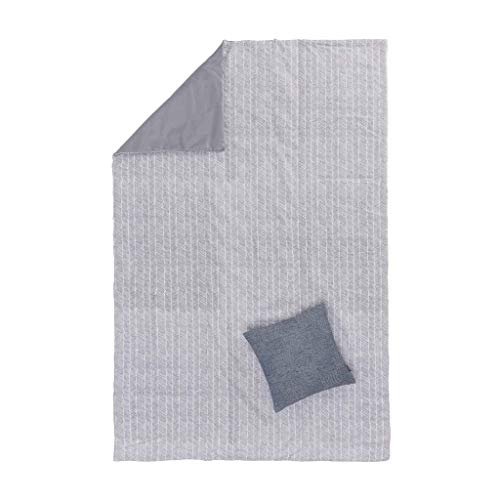 URBANARA Picknickdecke Mallur 130x190 cm - 100% Baumwollgewebe, Polyesterfüllung, Tragegriff & Riemen, wasserdichte Stranddecke Outdoor-Decke Picnic Blanket - Taubenblau & Naturweiß