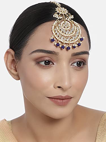 Image of I Jewels 18K Gold Plated Traditional Kundan Studded with Pearls Maang Tikka for Women /Girls