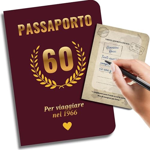 EQUIK PRODUCTS Biglietto compleanno 60 anni | 60° compleanno uomo, 60° compleanno donna | Libro firme 60 anni, Guestbook compleanno | Anno 1966 | Passaporto per viaggiare nel 1966