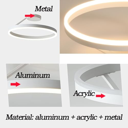 LIUYU Modern Rund LED Deckenleuchte 3000–6000K Dimmbar Wohnzimmer Deckenlampe Mit Fernbedienung Wohnzimmerlampe aus Aluminium 1 Ringe Acryl Deckenleuchten Weiß lampe durchmesser 60cm 40W 3600 lm