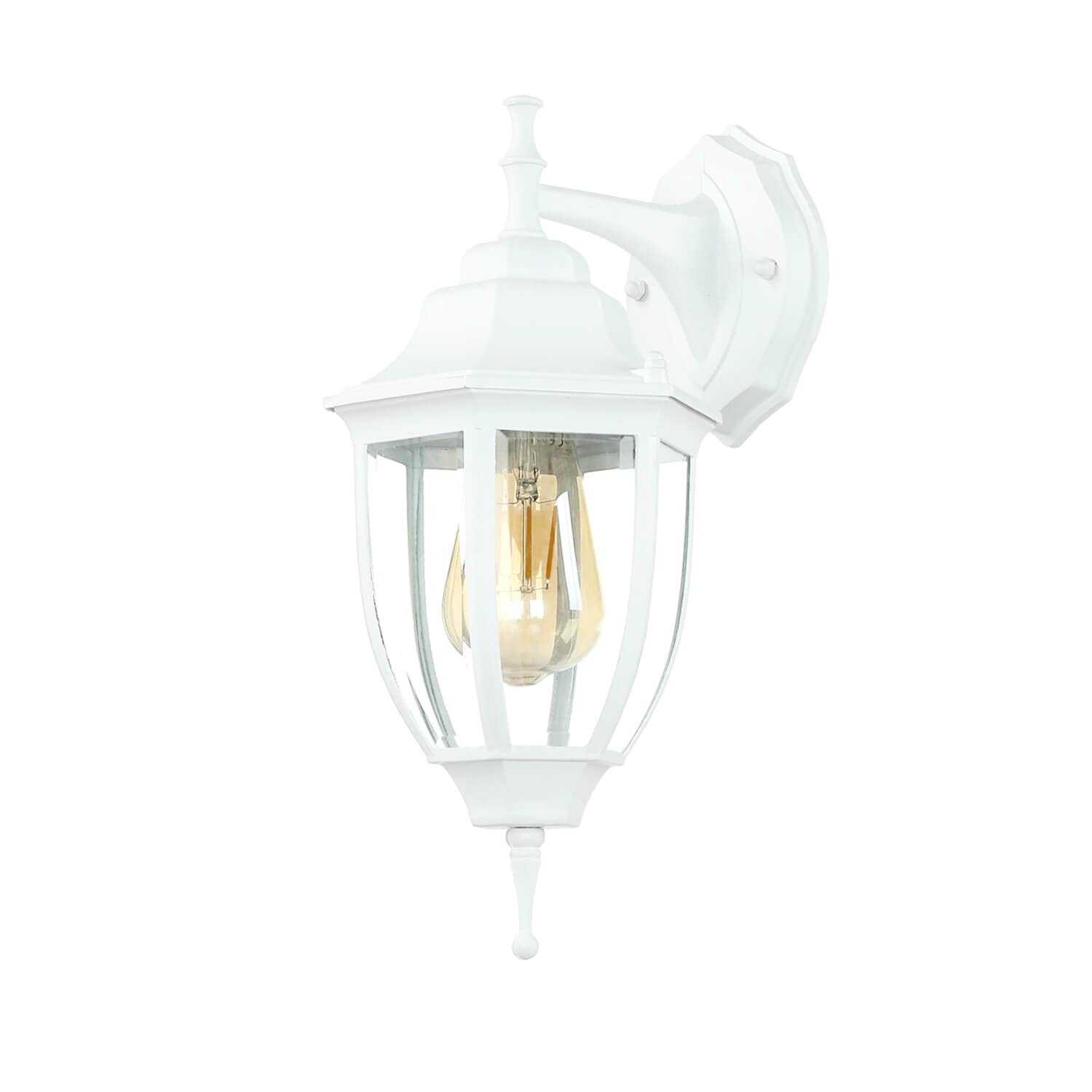 Lanterne murale extérieure en verre et aluminium blanc IP44 pour balcon et porte d'entrée H:35,5 cm E27 Rustique style maison de campagne, lampe murale extérieure nostalgique pour jardin LYON