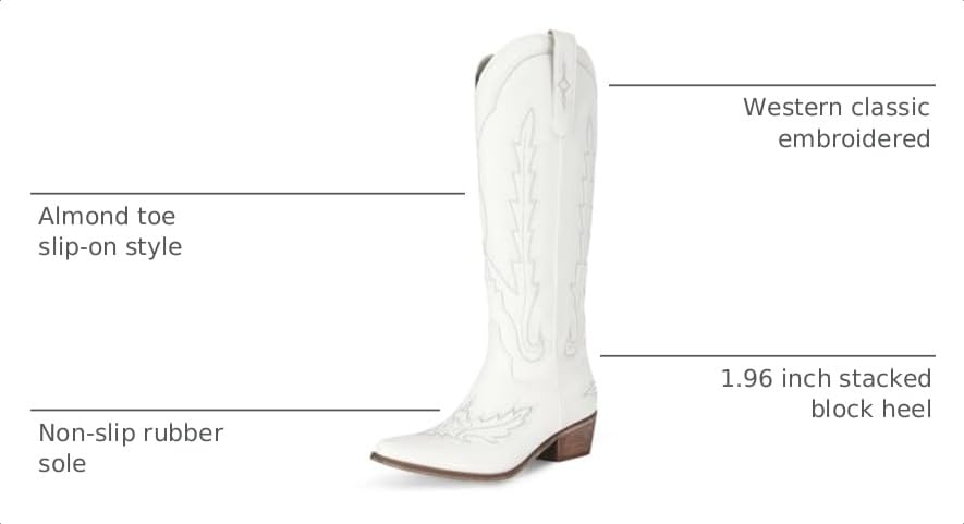 Image of STALOV Cowboy Boots for Women Pull On Chunky Heel Boots Knee High Cowgirl Boots Western Pointed Toe Boots Embroidered Suede Boots