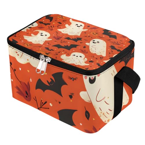 GzLeyigou Lunch Bags for Women Men 9 Cans,Halloween Ghost Bat Hot & Cold Food Delivery Bag Insulated Grocery Bag Insulated Lunch Box Cooler Bag for Office Work Picnic Beach