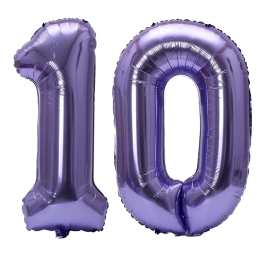 Image of Number 10 Balloon Foil Mylar Balloons for Birthday Party Decoration (Purple, 40 Inch)