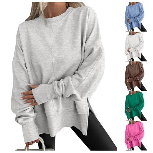 Womens Oversized Sweatshirts Casual Crewneck Long Sleeve Shirt Sweatshirt Side Slit Fall Trendy Pullover Top Y2K Outfit