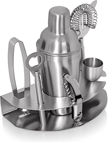 Gifts Infinity® 7 Piece Stainless Steel Bar Set - 18.5 oz Martini & Cocktail Shaker, Stirrer, Strainer, Double Jigger, and Ice Tongs. (2)