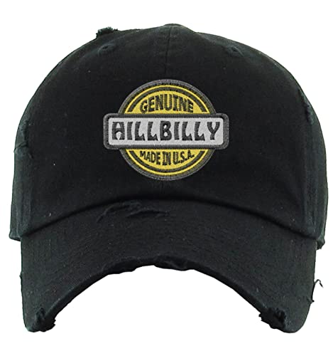 Genuine Hillbilly Dad Hat Embroidery Vintage Adjustable Embroidered Cap (Black)