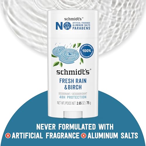 Image of Schmidt's Aluminum-Free Vegan Deodorant Fresh Rain & Birch with 24 Hour Odor Protection, for Women and Men, Natural Ingredients, Cruelty-Free, 2.65 oz