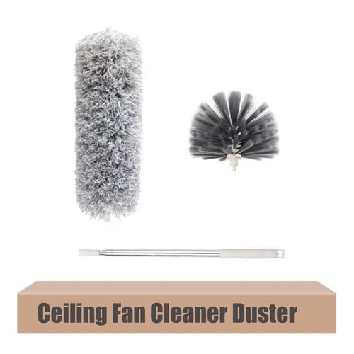 Image of Ceiling Fan Cleaner Duster with Extension Pole, Washable Cleaning Duster Kit with 2 Duster Heads, Cobweb Duster, Corner Brush, 21-100 Inch Long Telescoping Pole