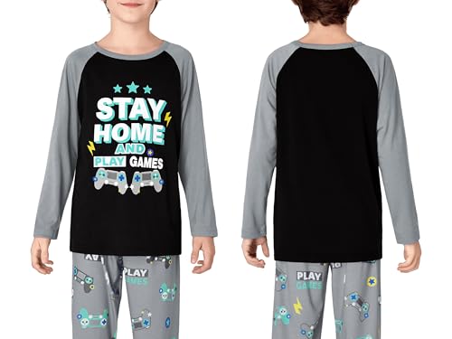 Tebbis 2-Piece Cozy Pajamas For Little/Big Trendy Boys Black Skateboarding Long Sleeves Soft PJs Set Kid Size 6-182