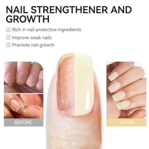 Image of Nail Polish Strengthener and Growth Treatment: Yellow Gelike EC 6 in 1 Natural Nail Hardener Extra Strong and Growth - Long Lasting Nail Repair for Damaged Nails - For Daily Work Home Salon