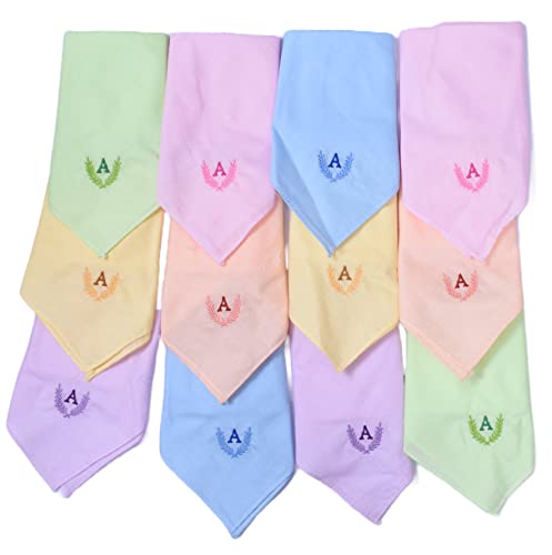 Image of ANTONIA Personalized Cotton Women's Handkerchiefs with Embroidered Initials, Assorted Colours (33 cm x 33 cm)