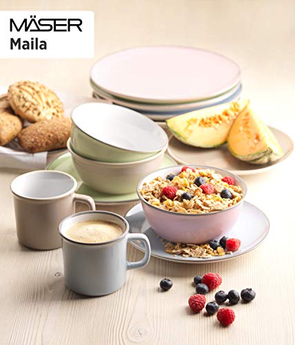 Mäser Geschirr-Set, Steingut Maila Rosa/Grau/Blau/Grün, 4-Personen-Set, Bunt