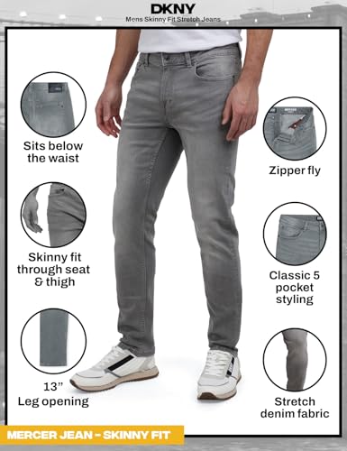 Image of DKNY Mercer Men's Skinny Jeans - Premium Stretch Denim Pants with Classic 5 Pocket Design | Skinny Fit Stretch Jeans for Men