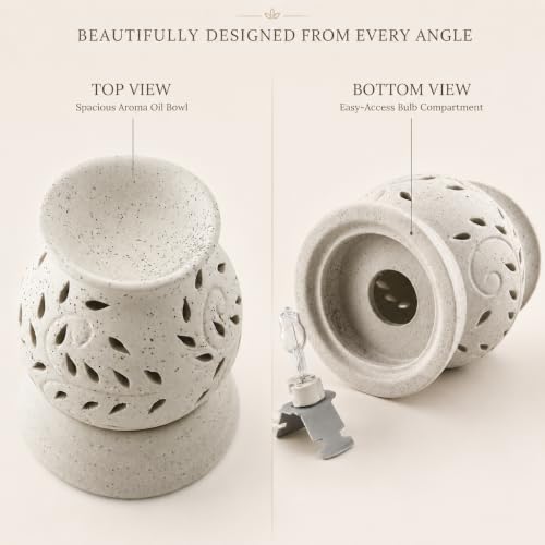 Image of BRAHMZ Ceramic Electric Aroma Oil Diffuser with Bulb - Ancient Matki Style Essential Oil Burner for Home, Bedroom, Pooja Room & Office | 12cm, White