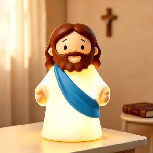 Jesus Night Light Rechargeable Bedside Night Light Dimmable Silicone LED Light Ideal for Religious Gatherings Gifts for Sunday School Baptism Presents Easter Egg Decorations (blue) (Blue)
