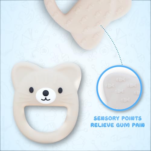 Image of Baby Teether, Safe Chew Toy for Infants, Soothing Relief for Teething Pain, Cute Animal Shape, Easy Grip for Tiny Hands (Beige Cat)