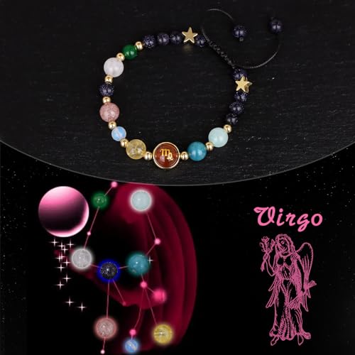 Zodiac Bracelets for Women Men,12 Constellations Healing Crystal Stone Beads Bracelet Birthday Zodiac Gifts Horoscope Spiritual Jewelry Bracelet Gifts2
