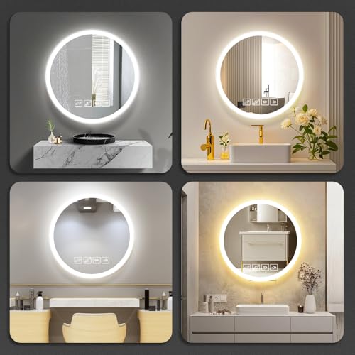 Litglobe Espejo Baño LED Bluetooth 60x60 cm,Espejo Redondo Baño Antivaho,Espejos de Bano con LED y Memoria,Espejos Bano con Luz c𝐨n Interruptor Táctil,Regulable,3 Colores - imagen 7
