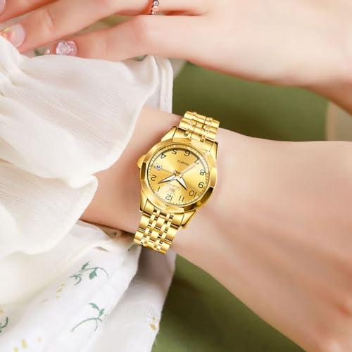 Image of OLEVS Womens Watch Classic Dress Number Female Watches for Ladies Analog Quartz Stainless Steel Waterproof Luminous Day Date Two Tone Easy to Read Wristwatch
