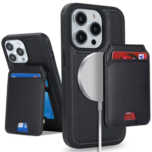 SailorTech iPhone 15 Pro case with Credit Card Holder mag Safe, iPhone 15 Pro Phone Leather Case Wallet for Women Compatible mag Safe Wallet Detachable 2-in-1 for Men-Black