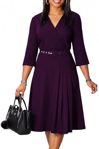 Image of ZVO Business Work Dress for Women Elegan Church V-Neck A Line Midi Dresses