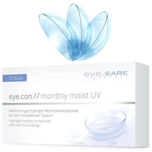 Eye.Con Monthly Moist weiche Monatslinsen 3 Hydrogel Kontaktlinsen mit Stärke für empfindliche Augen. Contact Lenses mit 55% Wassergehalt BC 8.6mm DIA 14.3mm (-5.00 8.6 Millimeter -5.00)