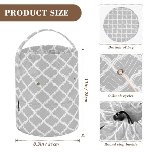 Image of ElliTarr Crochet Bag Yarn Bag with Handle Portable Knitting Project Bag Travel Yarn Storage Organizer Holder Case Silver Minimalist Quatrefoil