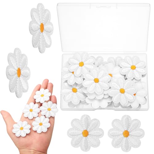 30 pièces thermocollants marguerites blancs, brodés pour adultes, réparations vêtements, chapeaux, jeans, sacs à dos, accessoires DIY, facile à repasser