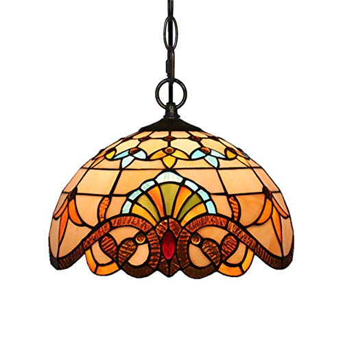 AOTEGA Pendelleuchten Esszimmer Tiffany-Stil E27 Pendelleuchte Vintage Bunt Handgefertigter Glas Lampenschirm Pendellampe 1-Flammig Höhenverstellbar Deckenlampe Wohnzimmer Schlafzimmer, D30CM Cover