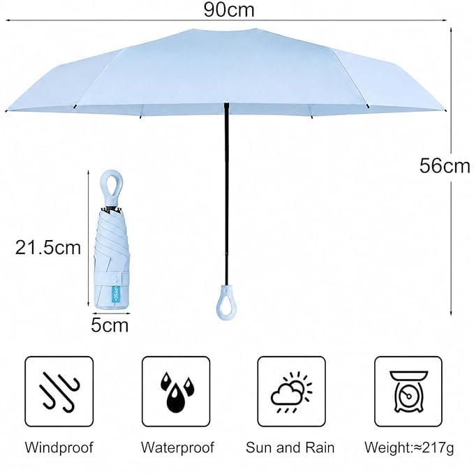 Image of Ozoy umbrella for women,Travel - Mini Folding Compact with Case, 6 Ribs Lightweight Portable Small Sun&Rain Pocket Umbrella for Girls and Women