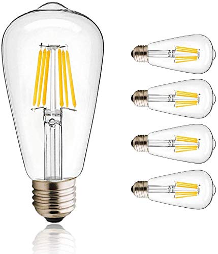 Ampoule LED Edison à vis ST64 E27 Vintage, ampoule à filament 8W (équivalent 80W), lampe rétro blanche chaude 2700K, 750lumen, sans intensité, pack de 10, 6w, pack de 4 Cover
