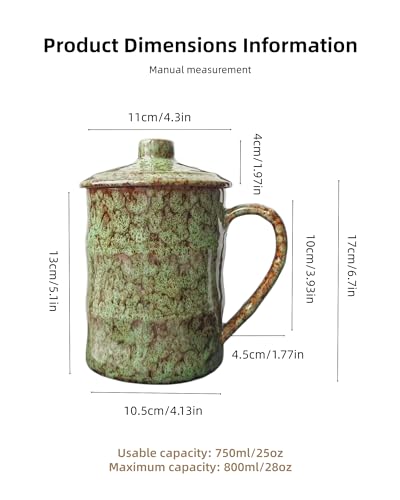 Taza de café grande cerámica 26oz con tapa y asa verde miniatura 2