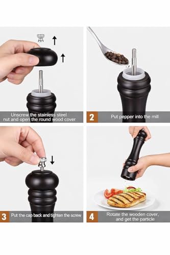 Image of Jamboree Pepper Grinder Classic Oak Wood Spicy Pepper Salt Corn Mill Grinder Wooden, Ceramic Traditional Pepper Mill (Black)