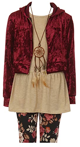 Image of 3 Pieces Top Legging Necklace Holiday Fall Winter Girls Pant Set 4-14