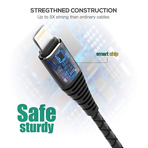 iPhone Charger Cable 1ft, 3 Pack 1 feet Short Lightning Cable & Data Sync Fast 1 foot iPhone Cord Compatible with iPhone Xs max / xr /x/8/8 Plus/7/7 Plus/6/6s Plus/5s/5,iPad(Black)