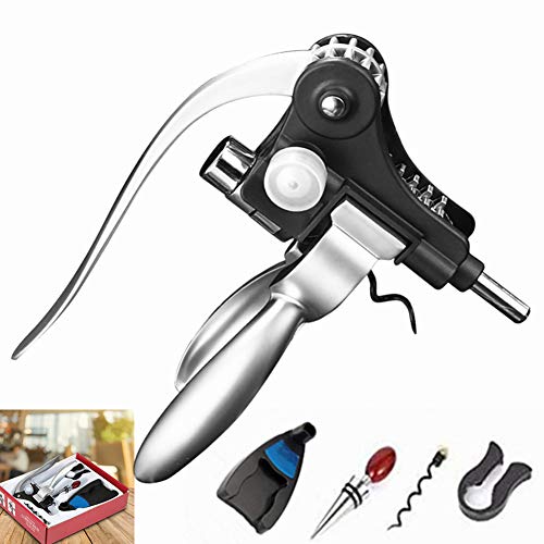 Rabbit Corkscrew Wine Opener Upgraded 5PCS Cute Rabbit Wine Opener Kit with Foil Cutter Replacement Spiral Corkscrew Stand and Wine Stopper Wine Cork Remover Opener Set