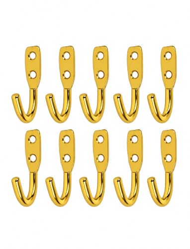 Image of iSTAR Stainless Steel Unbreakable J Type Hook Bathroom Hooks Cloth Hanger Wall Hook Door Robe Hooks for Hanging Keys,Clothes (Gold-Pack of 10)
