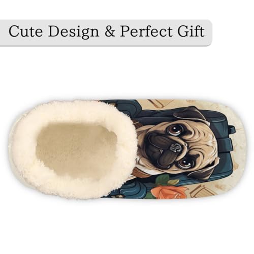 Funny Cute Pug House Slippers for Women Men, Dog Animal Fuzzy Soft Cozy Non Slip Slipper Socks3