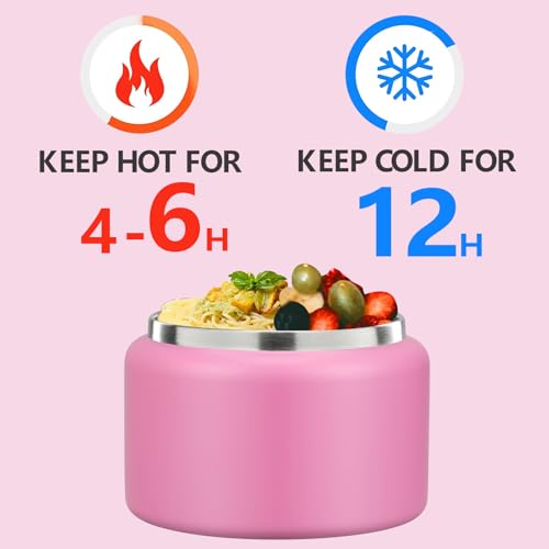 Image of JXXM 8 Oz Thermo Food Jar for Hot & Cold Food for Kids, Insulated Lunch Containers Hot Food Jar,Leak-Proof Vacuum Stainless Steel Wide Mouth Lunch Soup Thermo for School (Rose Red)