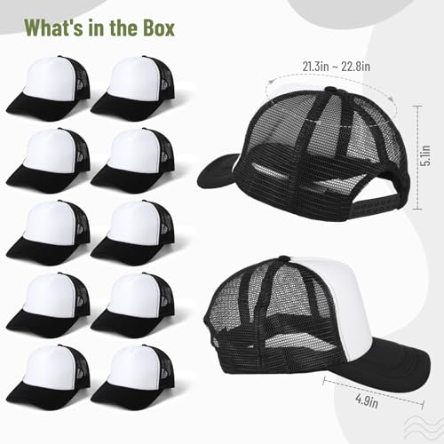 Image of 10 PCS Sublimation Blank Trucker Hats, Plain Baseball Caps with Adjustable Back Strap Unisex Mesh Caps for Men and Women DIY