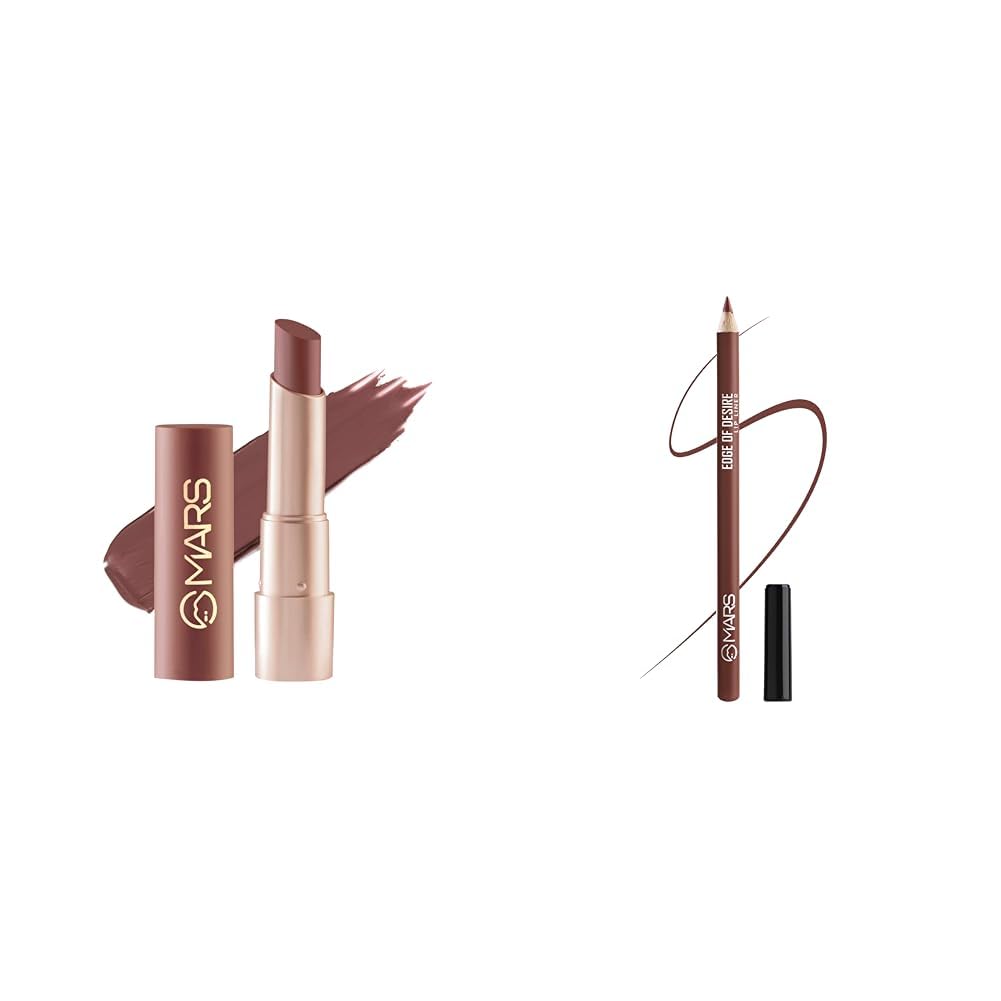 mars creamy matte long lasting & creamy lipstick(3.2 gm) (09-bollywood surprise) matte lip liner one swipe smooth long lasting lip pencil (1.4gm) (02-deep dawn)