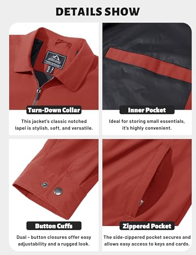 Image of TACVASEN Mens Lightweight Windbreaker Full Zip Up Laydown Collar Jackets Light Casual Coat with Zip Pockets