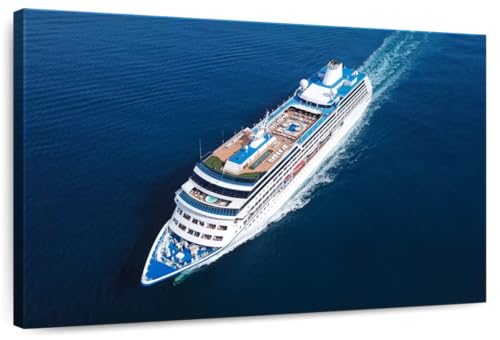 ElephantStock - Mediterranean Luxury Cruise Ship Wall Art - Horizontal Canvas Wall Art - Living Room Wall Decor - Photography Transportation Canvas Art - Teal And Blue Decor - 39" x 26"