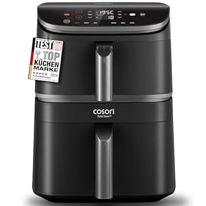 COSORI Airfryer, Heißluftfritteuse 2 Kammern, 10,8 L Heissluftfritteuse, Innovative Mehrfach-Luftgeschwindigkeit, Spart 41 Prozent Platz, Inklusive Rezeptbuch und Edelstahl-Rost, Silbergrau