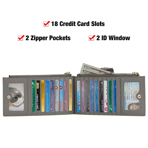 Goiacii Womens Walllet Rfid Blocking Bifold Credit Card Holder With 2 Zipper Pockets Grey #TOP1