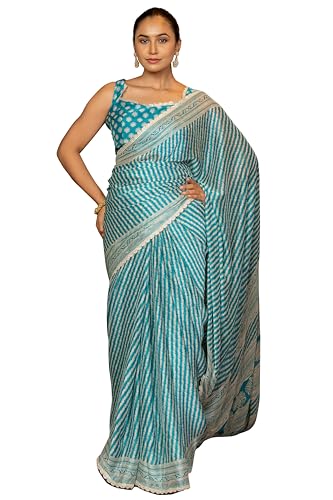 Image of MIRCHI FASHION Women Saree Leheriya Print Chiffon | Lightweight Traditional Sari for Farewell and Wedding Ceremonies with Unstitched Blouse Piece
